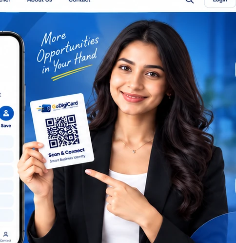 Professional business woman presenting GoDigiCard